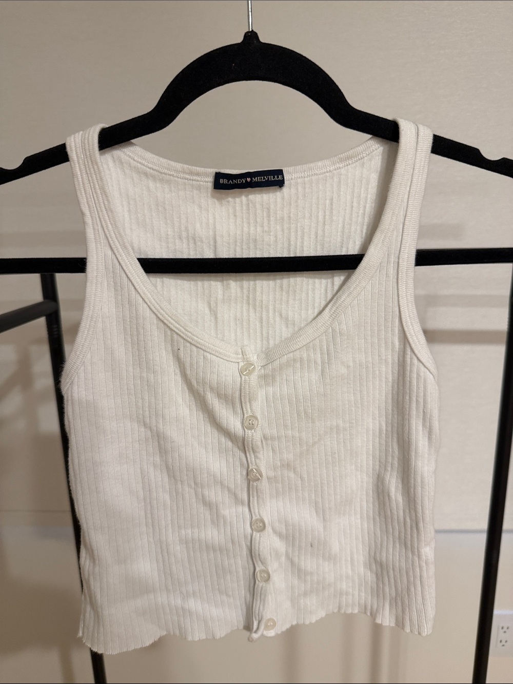 Brandy Melville Cream Ribbed Button Tank